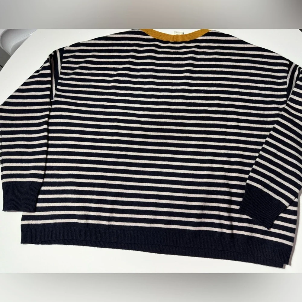 Demylee New York Cashmere Striped Sweater | Navy Ivory Breton | Mustard Trim